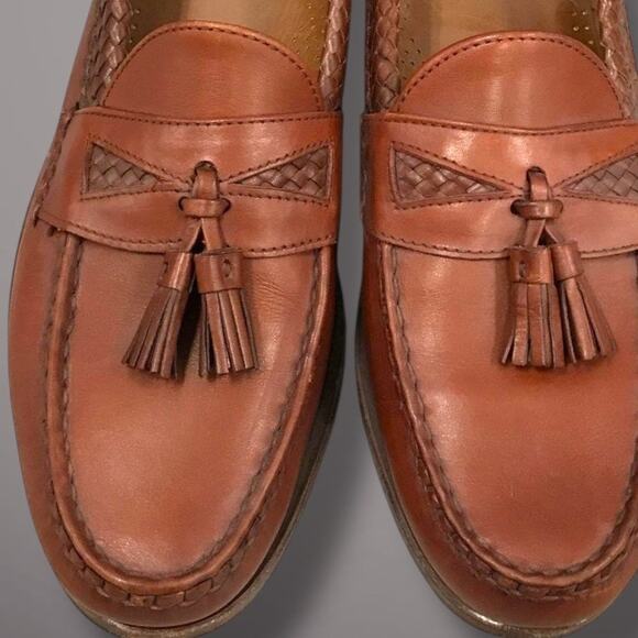 Men's 11 ALLEN EDMONDS Maxfield Handsewn Dark Chili Calfskin Tassel Loafers EUC - Picture 3 of 14